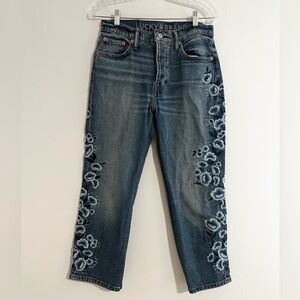 Lucky brand 90s Loose High Rise Floral Embroidered Cropped Jeans Sz 4/27